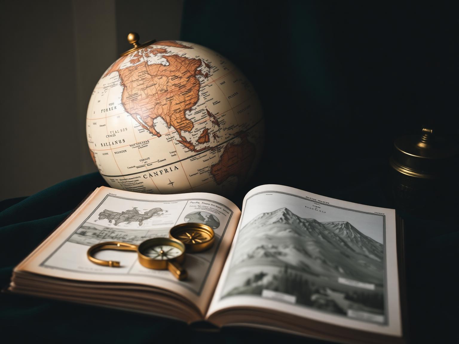 Geografia — globus, atlas i kompas